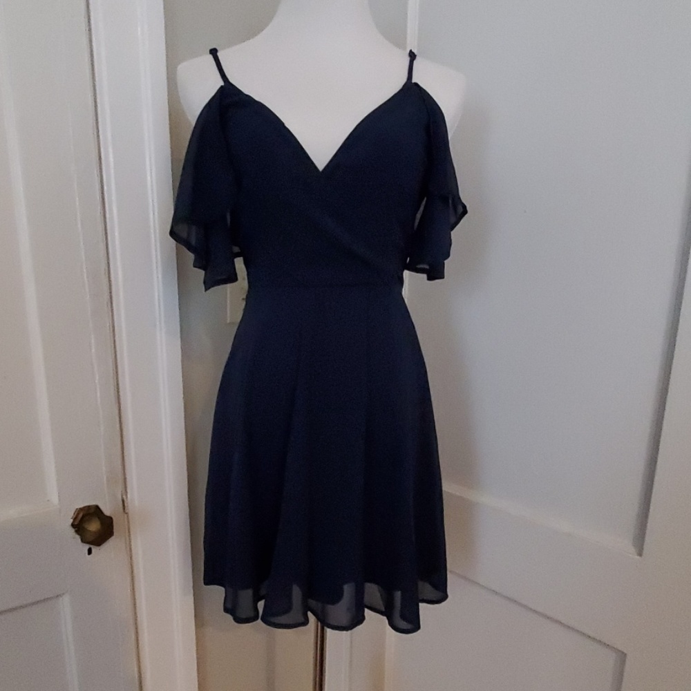 Navy off the shoulder skater dress